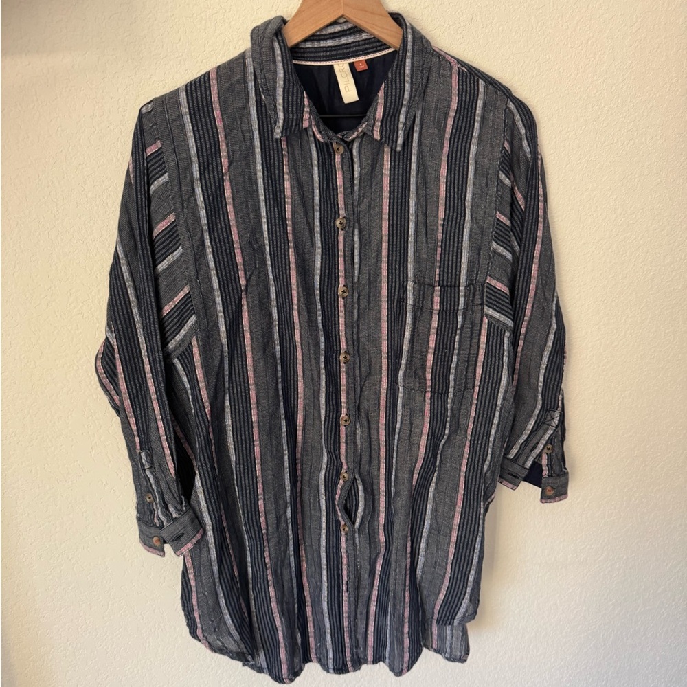 Anthropologie Pilcro The Bo
Boyfriend Stripe Shirt Top Size S
Blue Oversized